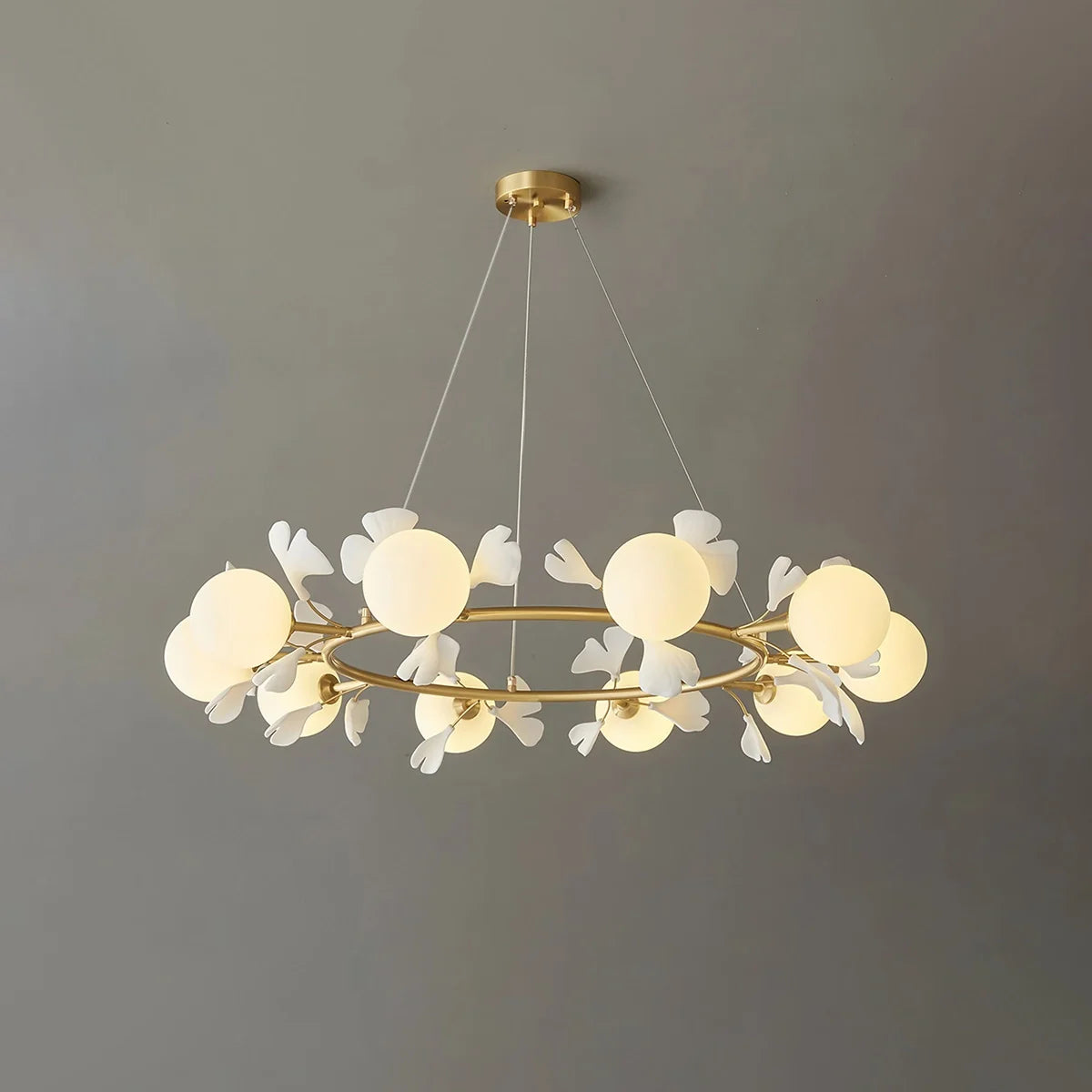 Evander Ginkgo Chandelier for Dining Area Brass & White 10 Lights