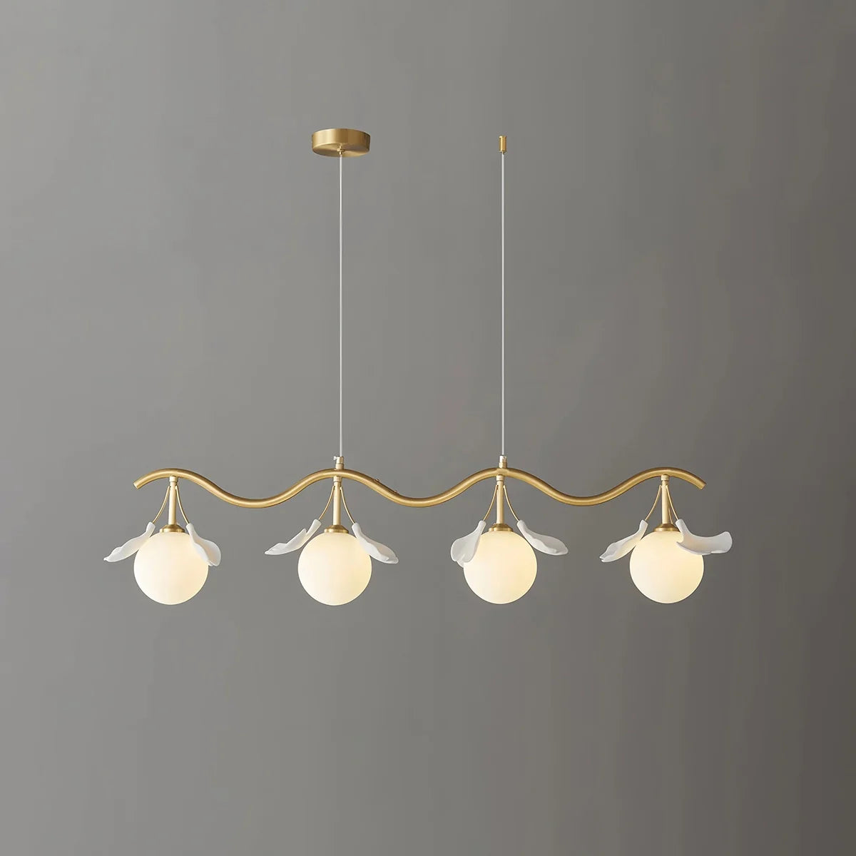 Evander Ginkgo Chandelier for Dining Area Brass & White 4 Lights
