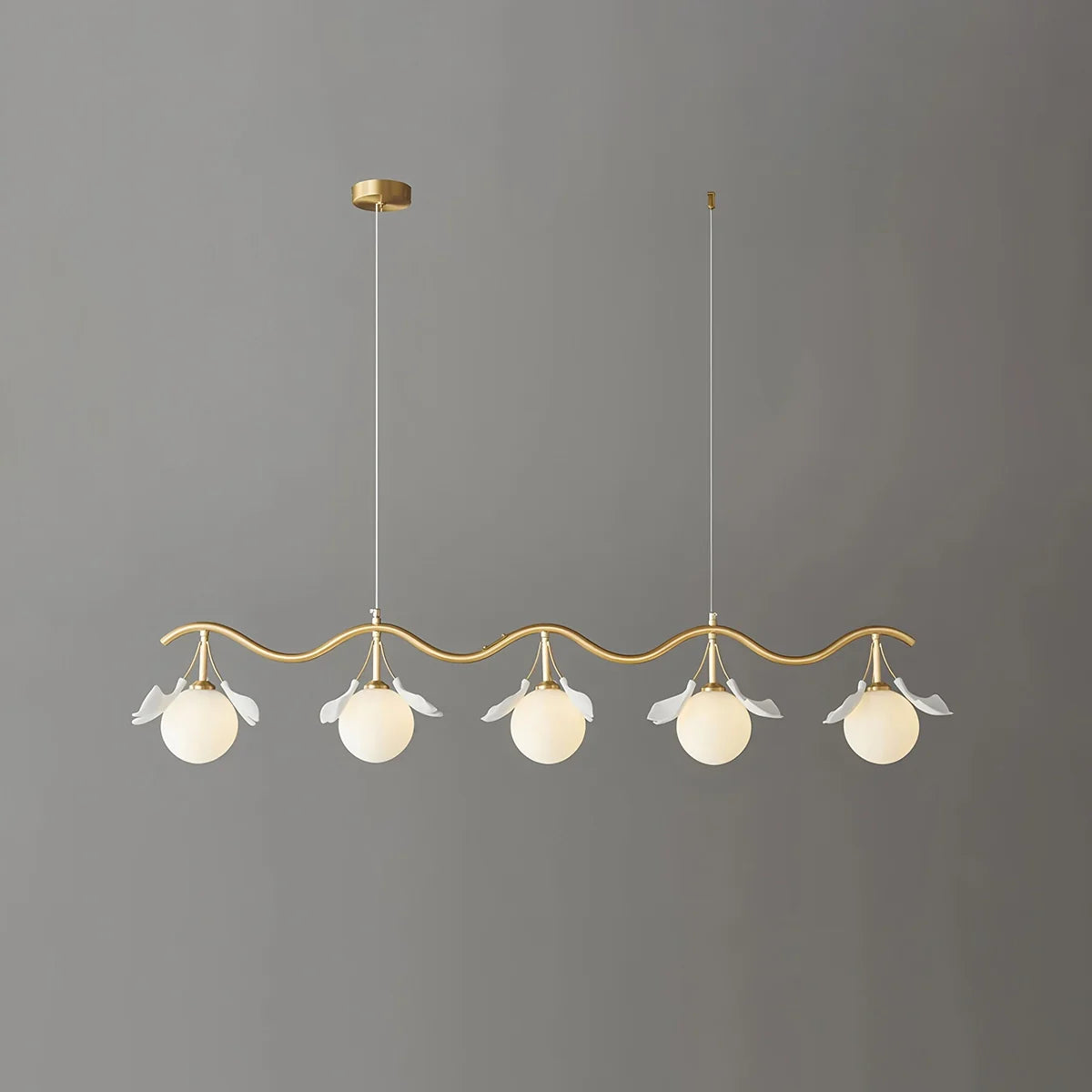 Evander Ginkgo Chandelier for Dining Area Brass & White 5 Lights