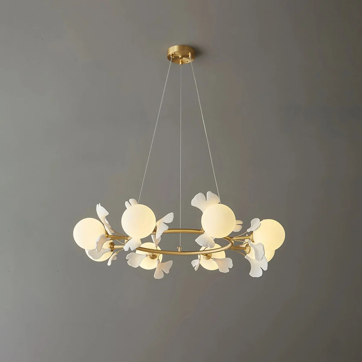 Evander Ginkgo Chandelier for Dining Area Brass & White 8 Lights