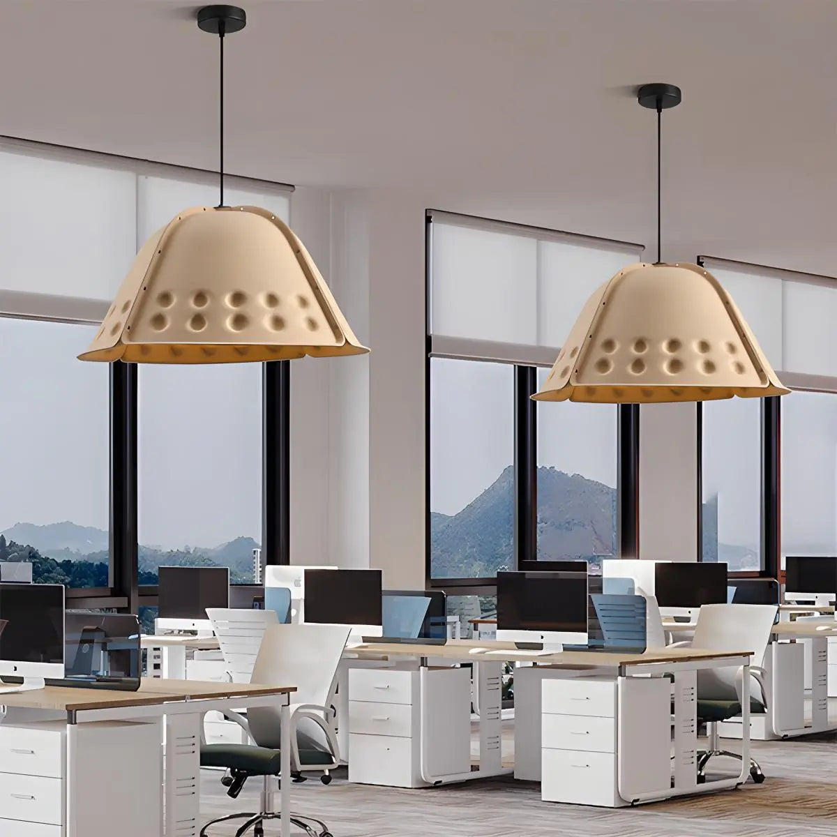 Clock Shaped Hot Pressed Acoustic Pendant Light Apricot Warm Light
