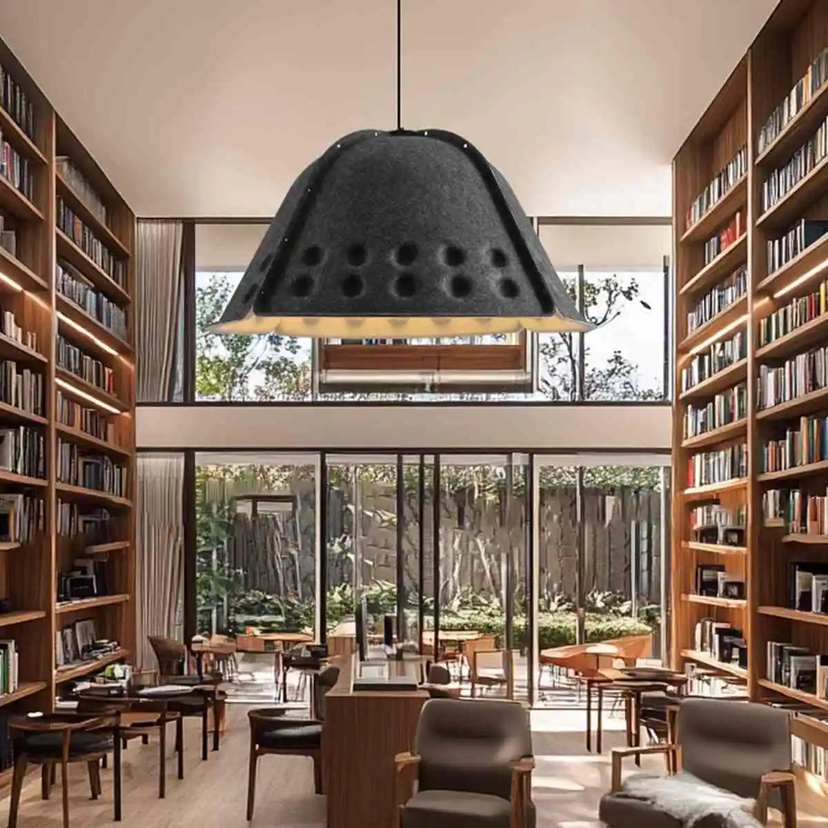Clock Shaped Hot Pressed Acoustic Pendant Light Dark Grey Warm Light