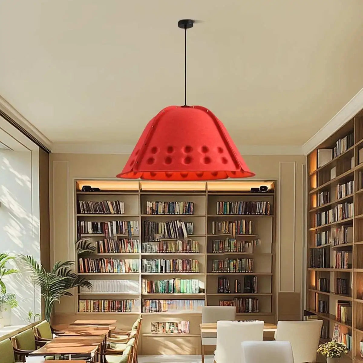 Clock Shaped Hot Pressed Acoustic Pendant Light Red Warm Light