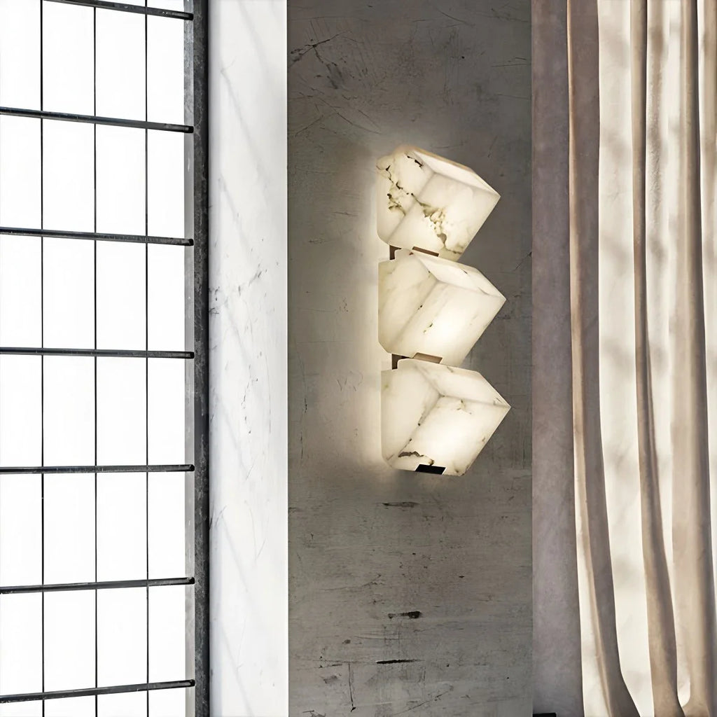 Triple Sloping Block Spanish Alabaster Wall Sconce