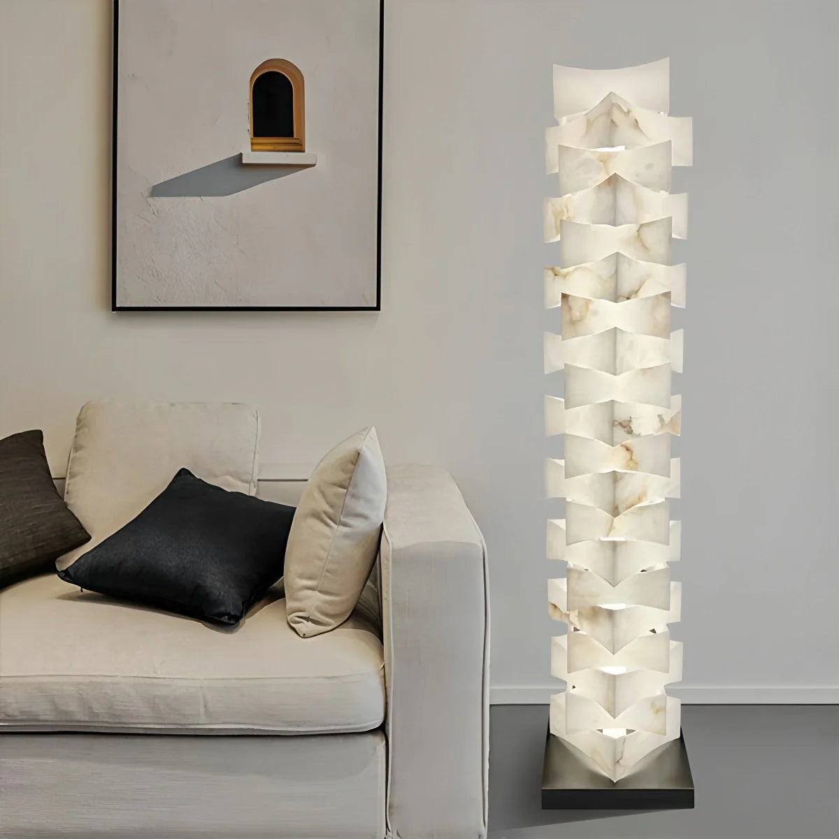 Creative Stacked Spanish Alabaster Squares Floor Lamp