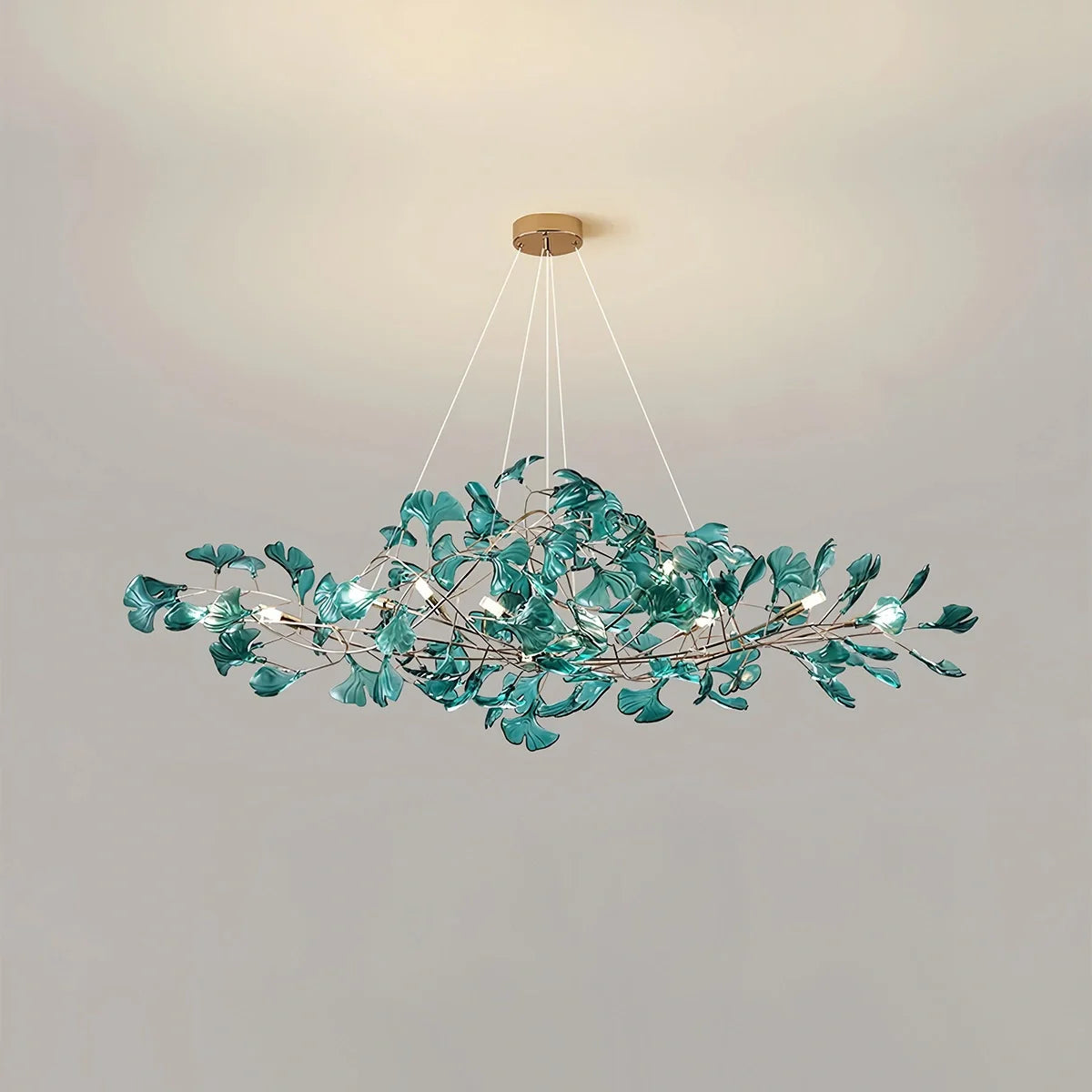 Acrylic Ginkgo Leaf Chandelier for Dining Area Dark Green