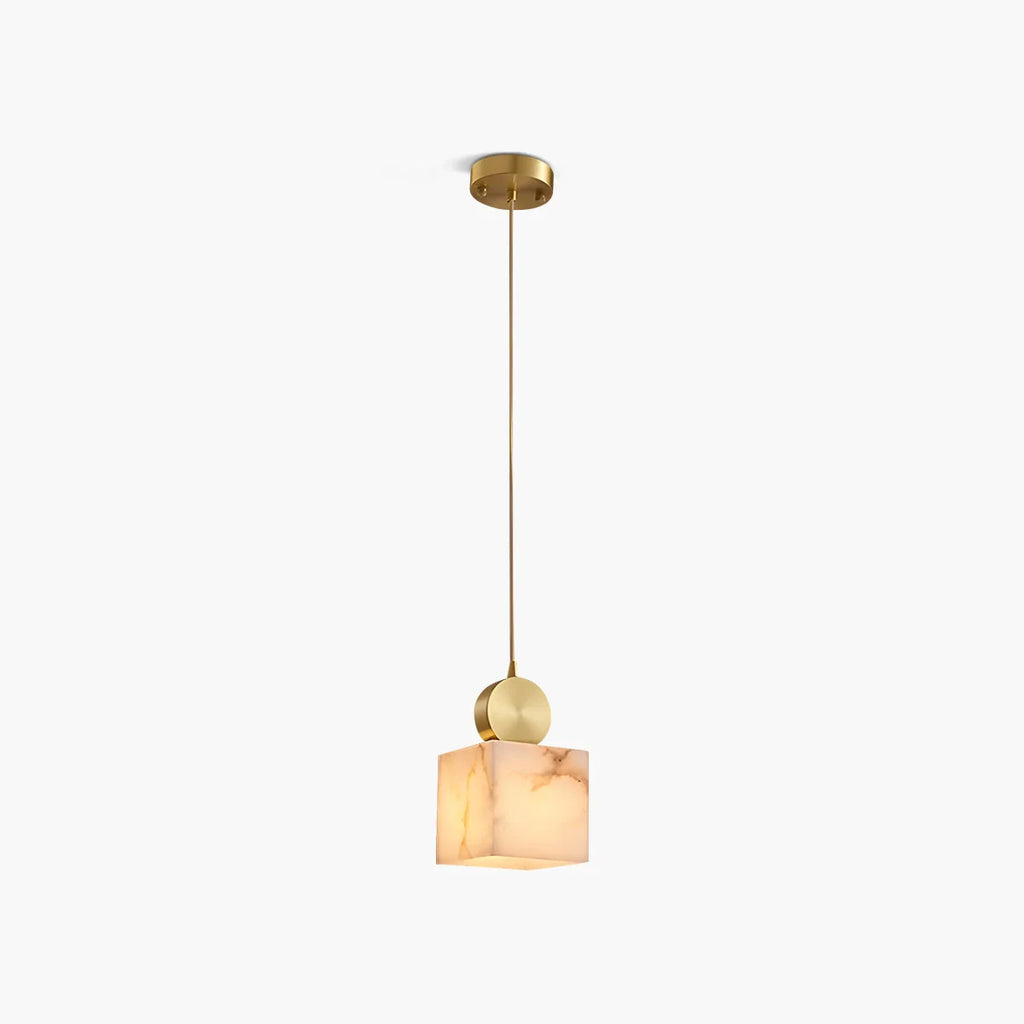 All Copper Geometric Spanish Alabaster Pendant Light
