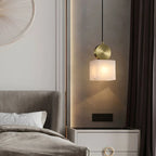 All Copper Geometric Spanish Alabaster Pendant Light Warm Light