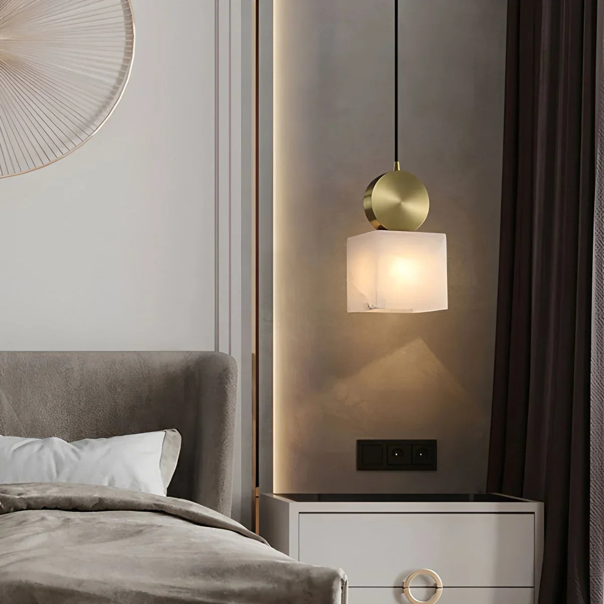 All Copper Geometric Spanish Alabaster Pendant Light Warm Light