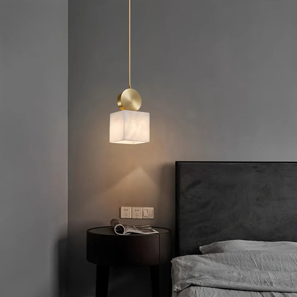 All Copper Geometric Spanish Alabaster Pendant Light Warm Light