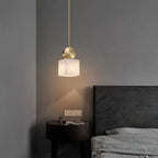 All Copper Geometric Spanish Alabaster Pendant Light Warm Light