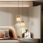 All Copper Geometric Spanish Alabaster Pendant Light Warm Light