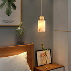 All Copper Geometric Spanish Alabaster Pendant Light Warm Light