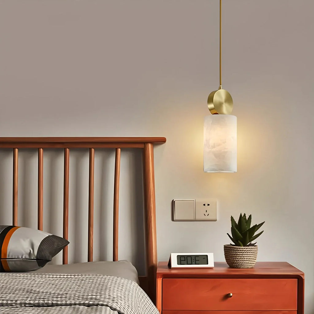All Copper Geometric Spanish Alabaster Pendant Light Warm Light