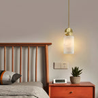 All Copper Geometric Spanish Alabaster Pendant Light Warm Light