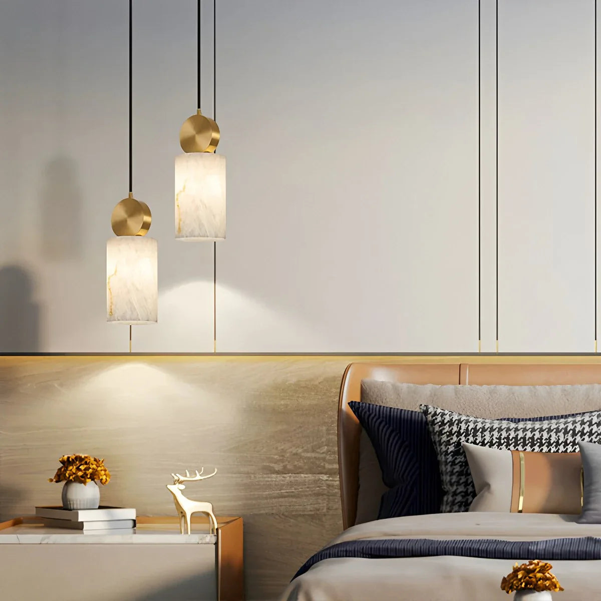 All Copper Geometric Spanish Alabaster Pendant Light Warm Light