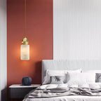 All Copper Geometric Spanish Alabaster Pendant Light Warm Light
