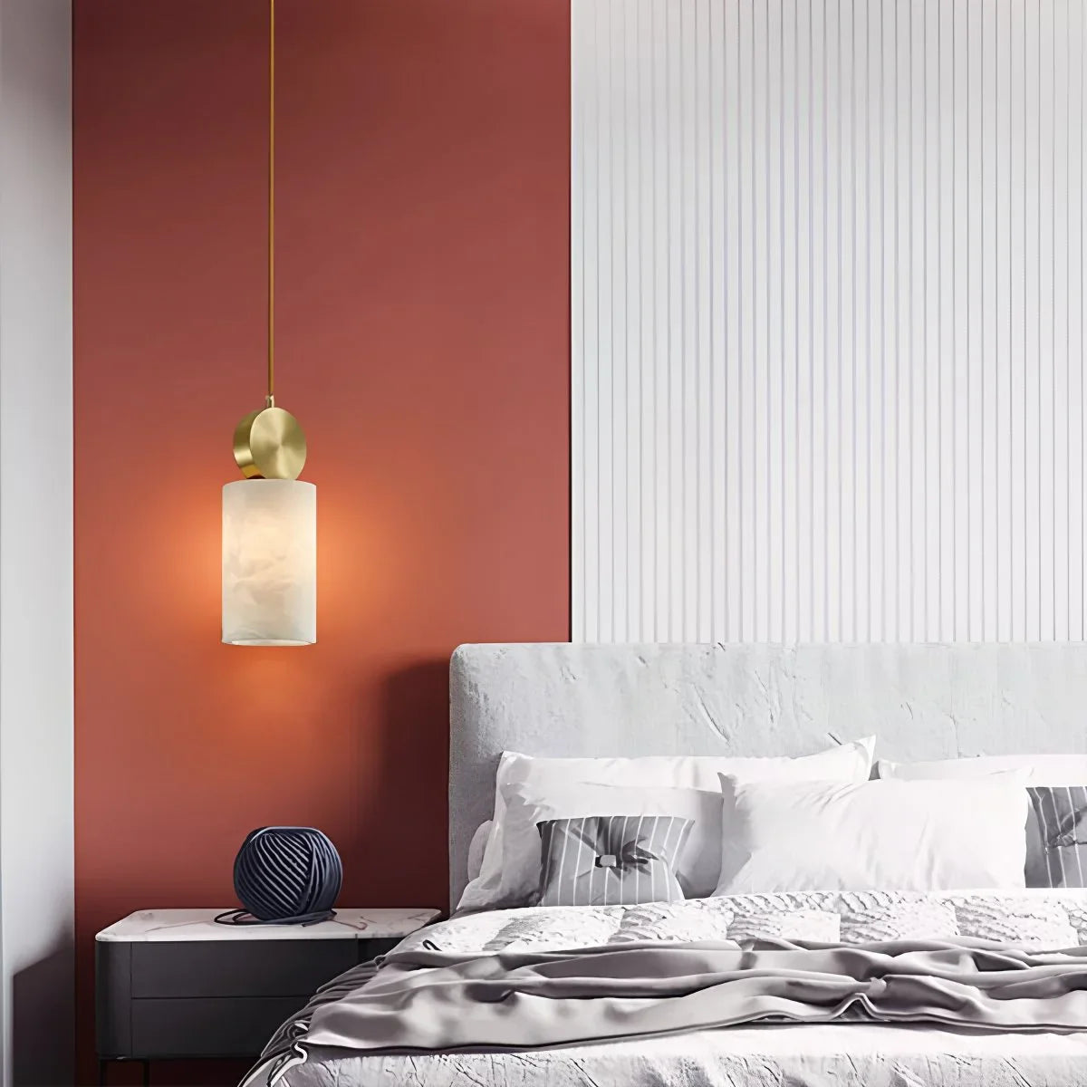 All Copper Geometric Spanish Alabaster Pendant Light Warm Light