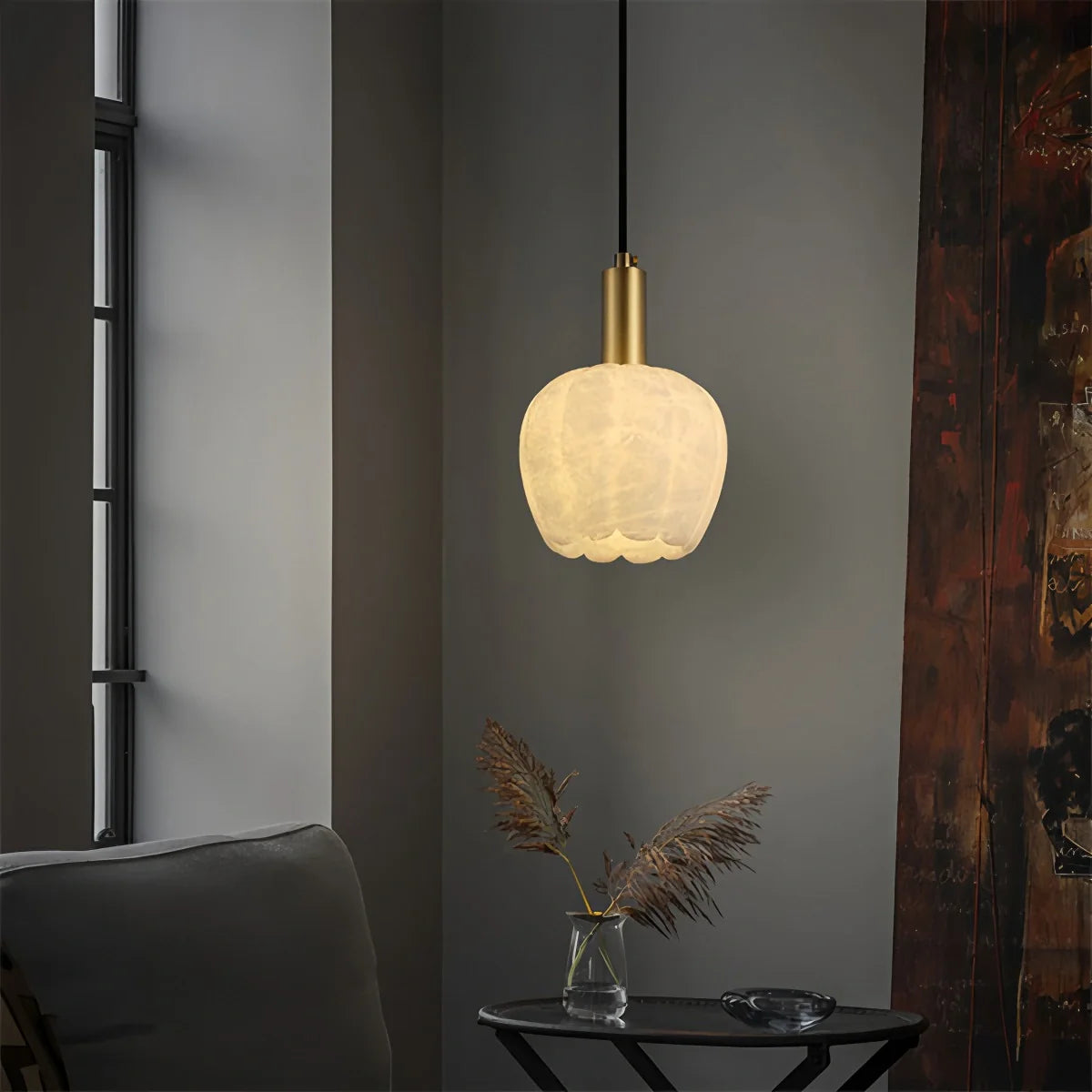 Flower Bud Shaped Spanish Alabaster Pendant Light