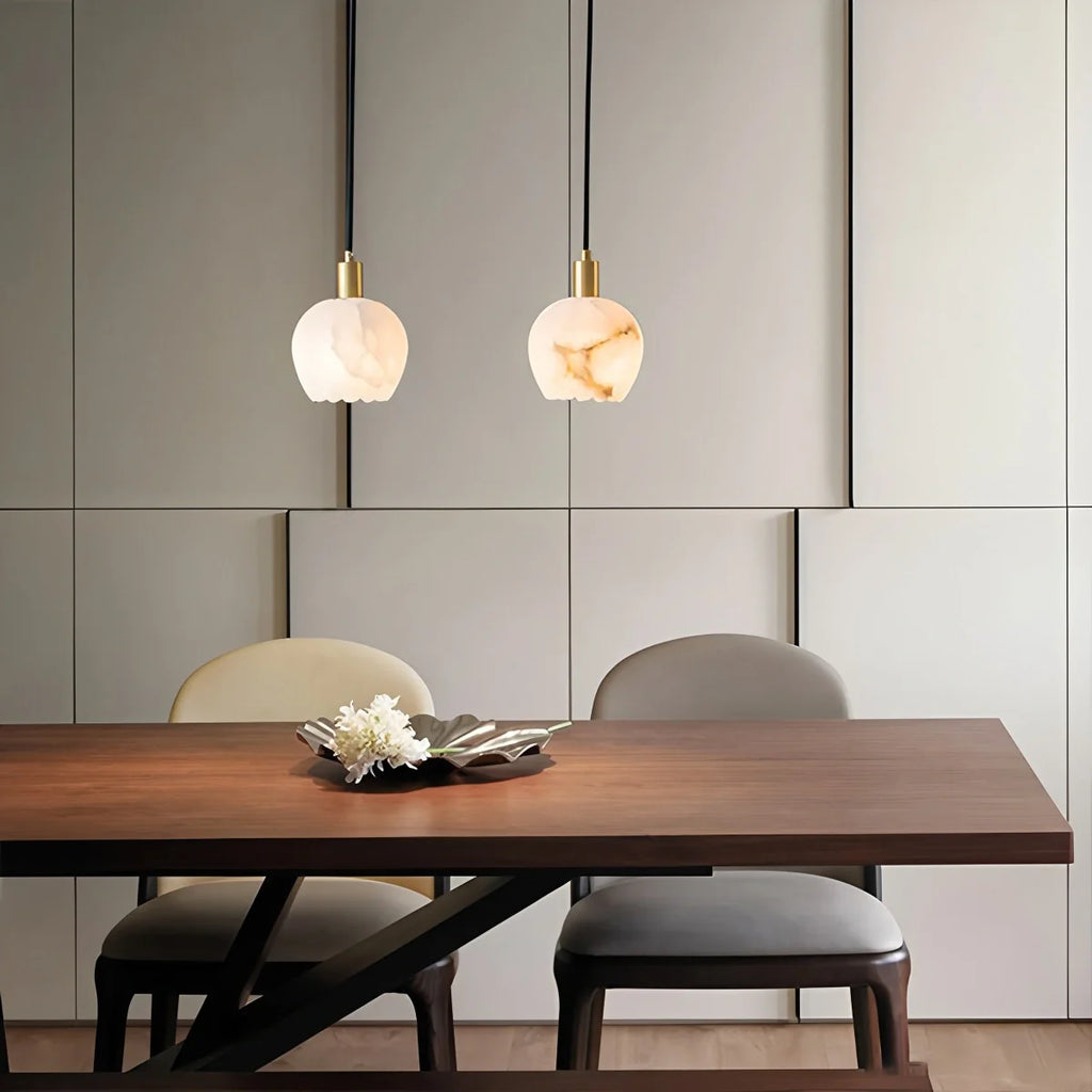 Flower Bud Shaped Spanish Alabaster Pendant Light