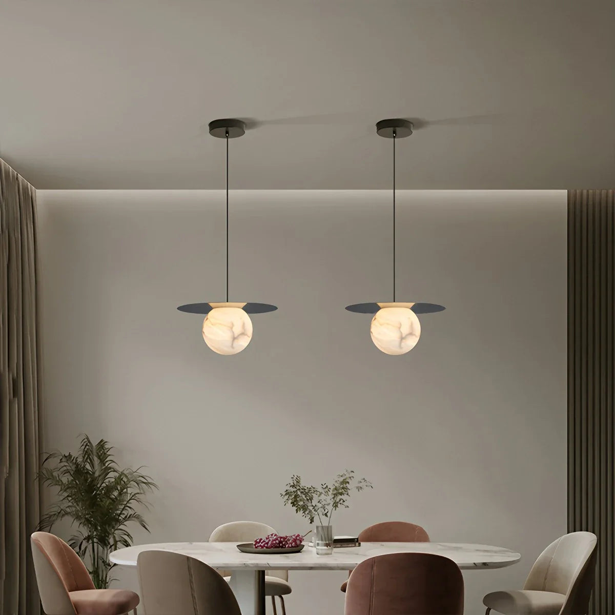 Haown Luxury Spherical Natural Spanish Alabaster Pendant Light
