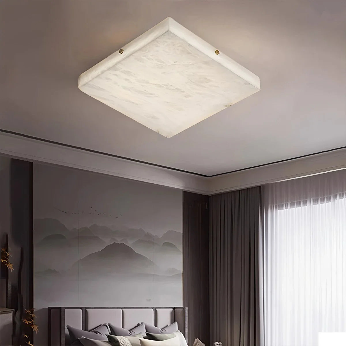 Haown Minimalism Ultra Thin Square Spanish Alabaster Ceiling Light