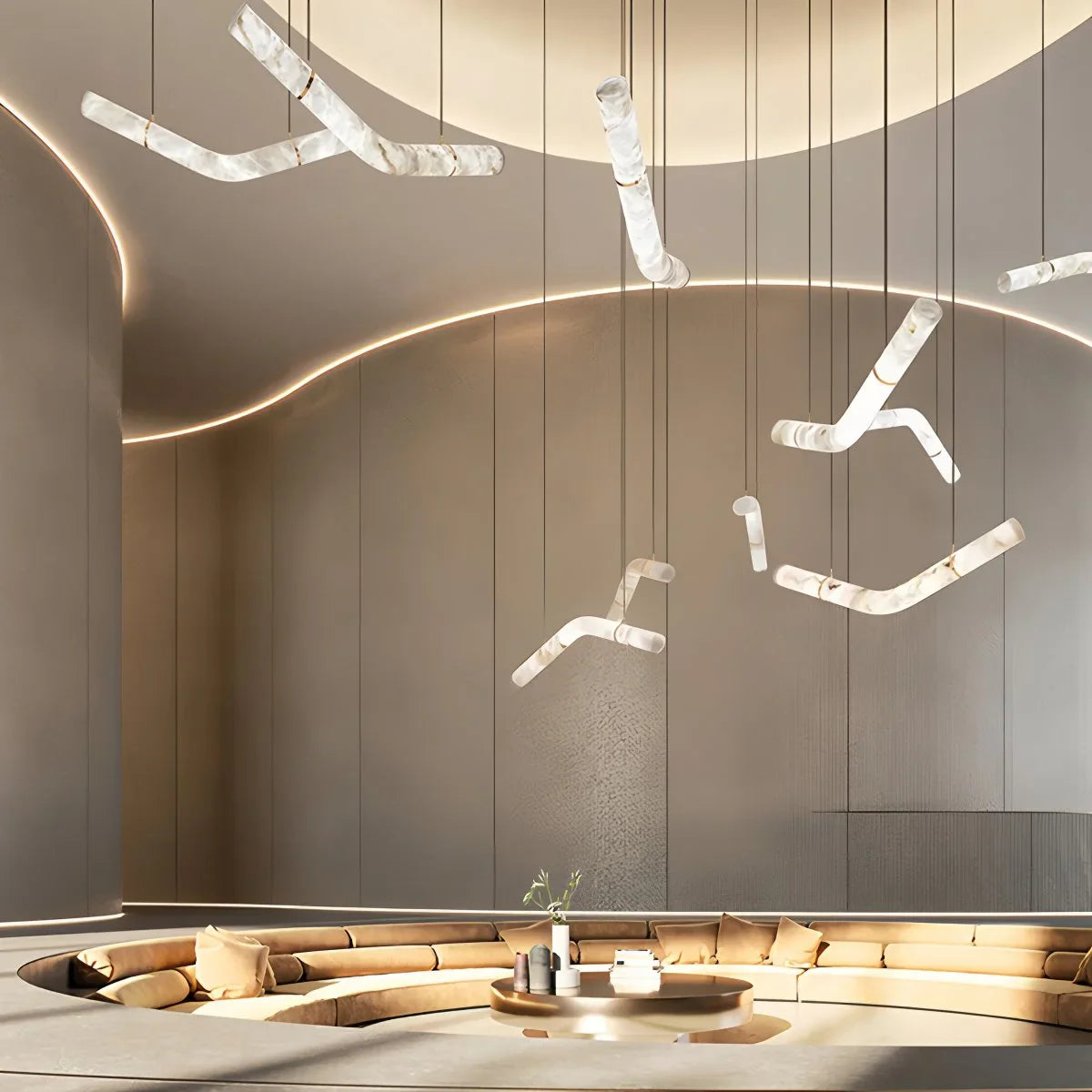 Haown Minimalist Linear Spanish Alabaster Pendant Light