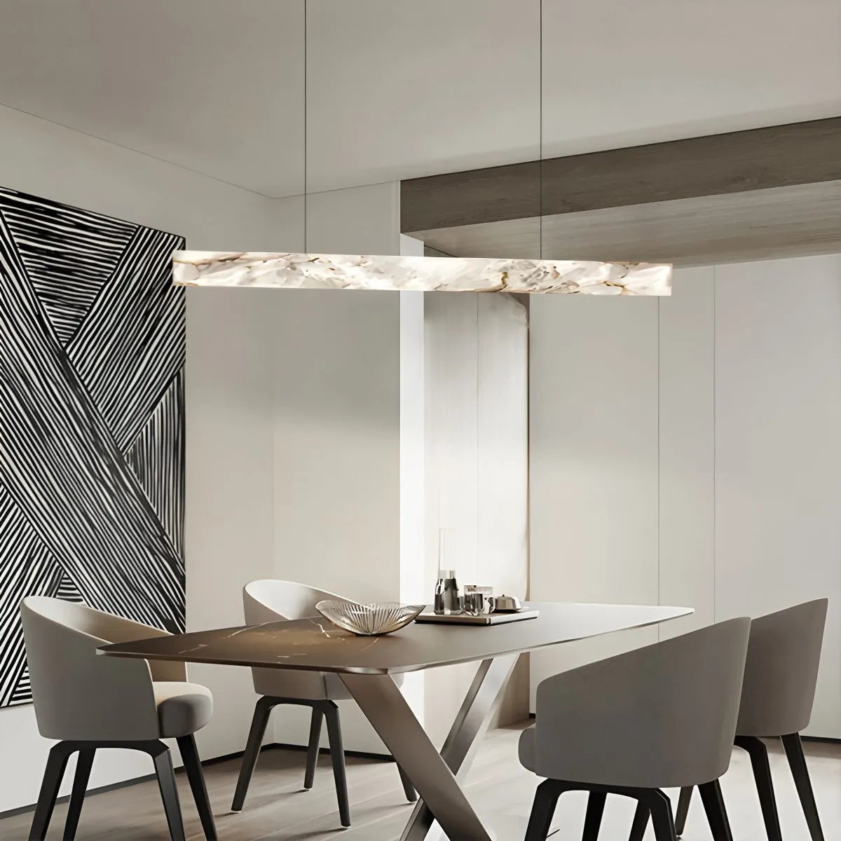 Haown Minimalist Linear Spanish Alabaster Pendant Light