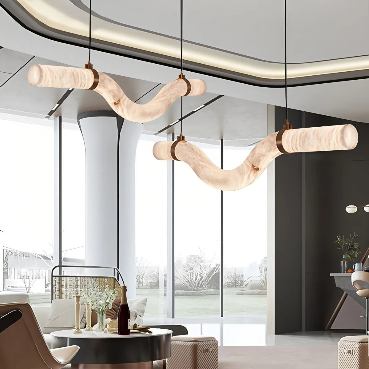 Haown Minimalist Linear Spanish Alabaster Pendant Light