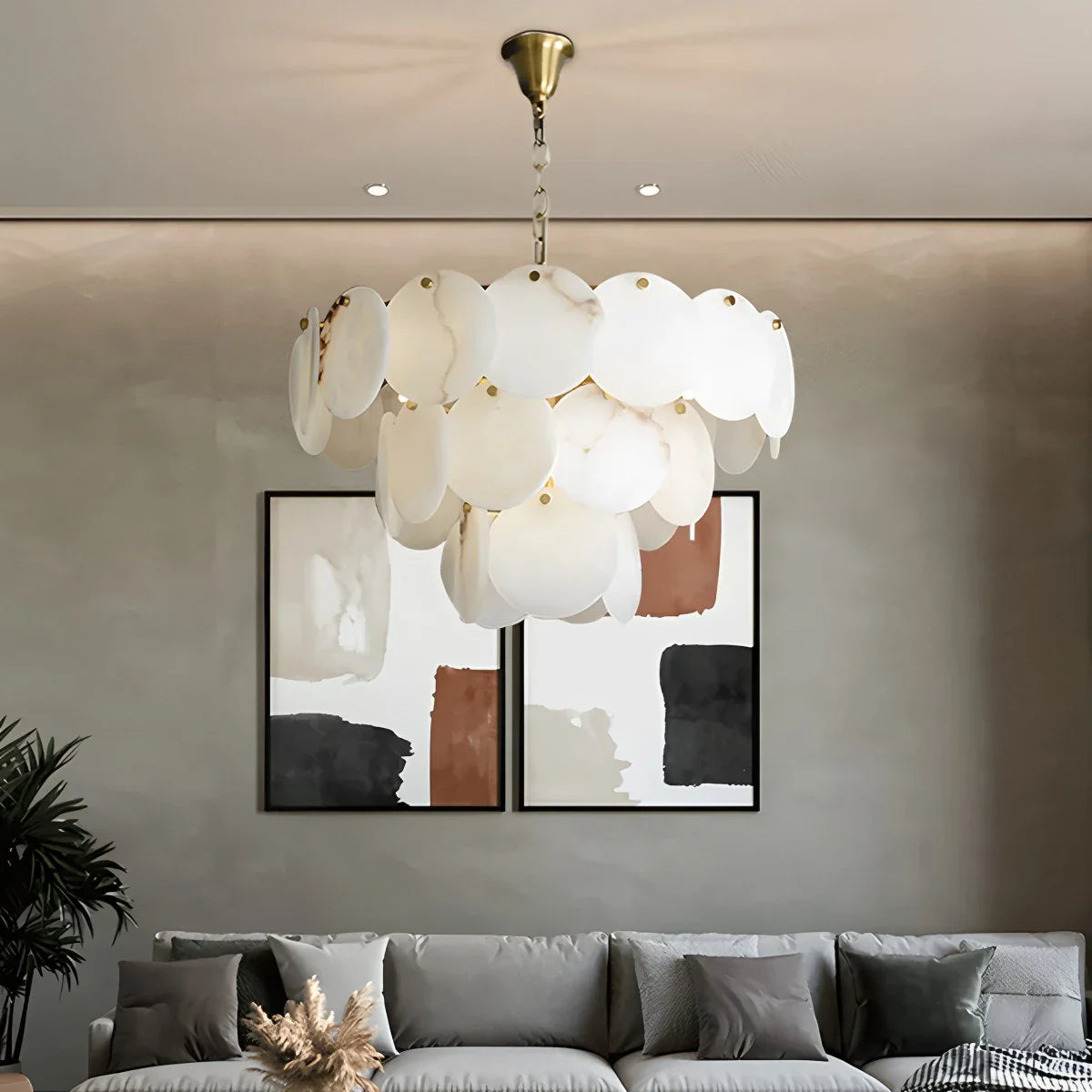 Haown Modern Round Shell Spanish Alabaster Chandelier