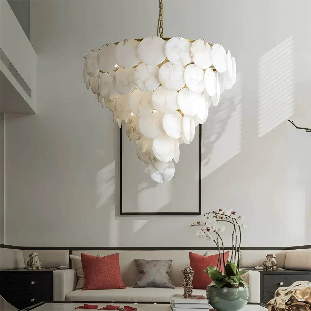 Haown Modern Round Shell Spanish Alabaster Chandelier