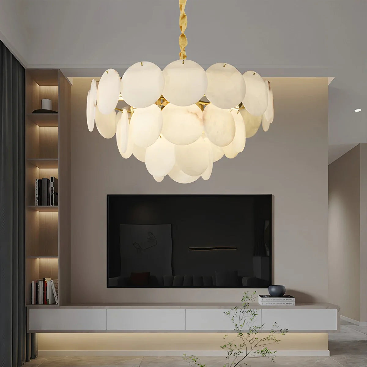 Haown Modern Round Shell Spanish Alabaster Chandelier
