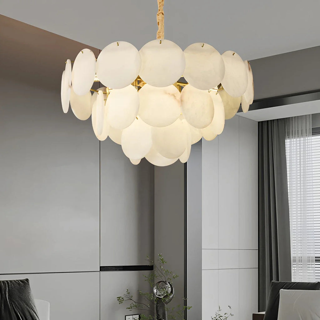 Haown Modern Round Shell Spanish Alabaster Chandelier