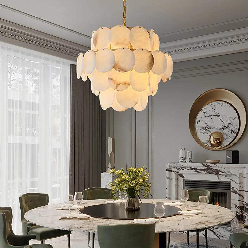 Haown Modern Round Shell Spanish Alabaster Chandelier