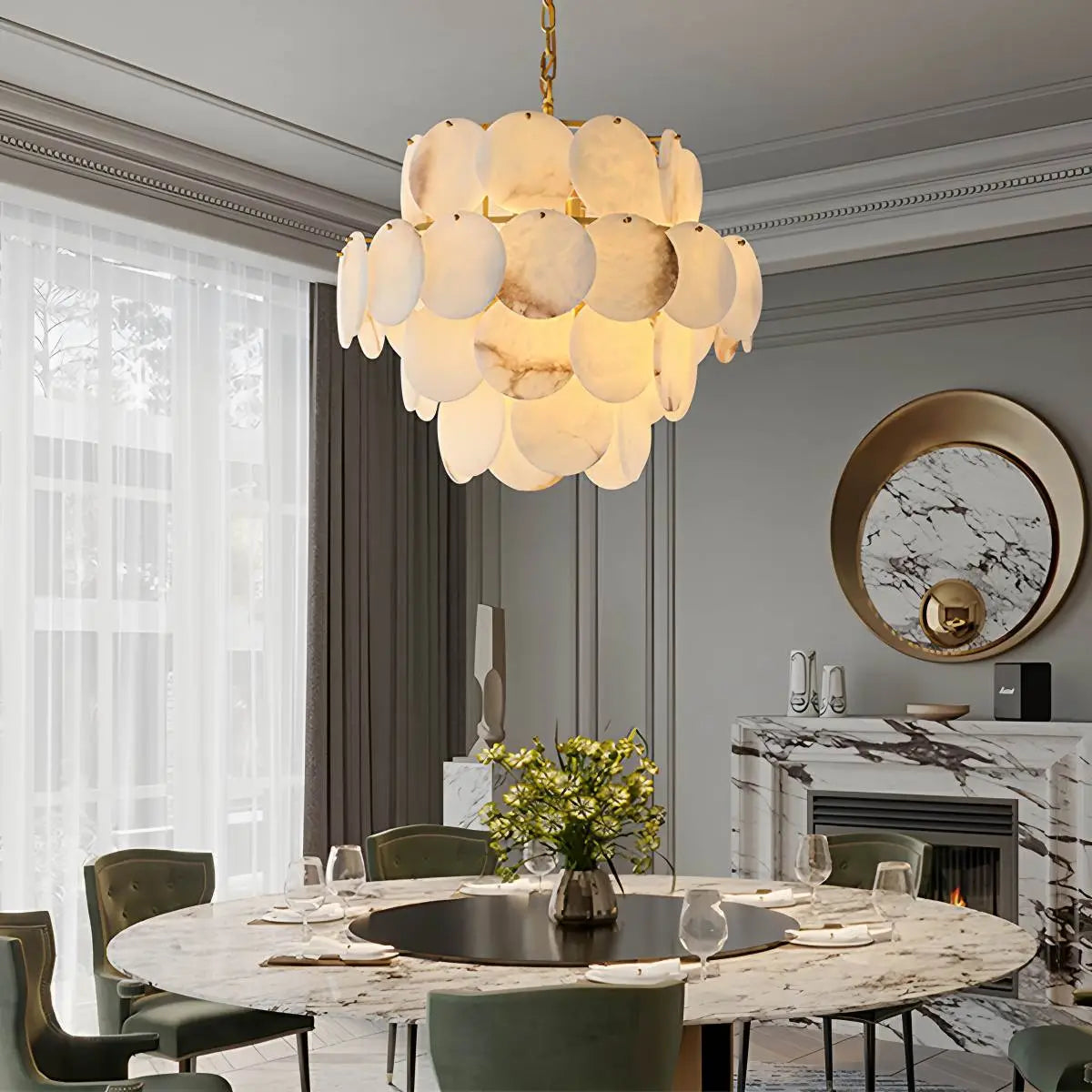 Haown Modern Round Shell Spanish Alabaster Chandelier