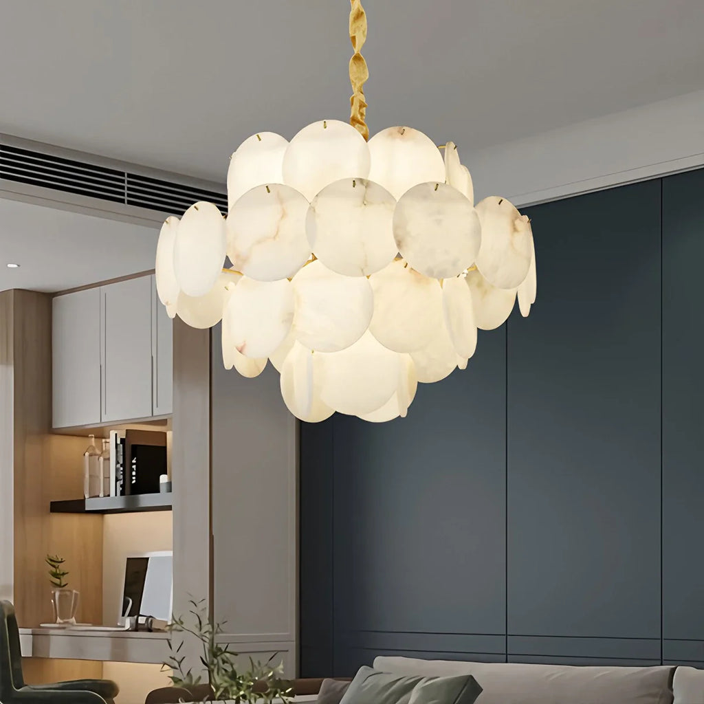 Haown Modern Round Shell Spanish Alabaster Chandelier