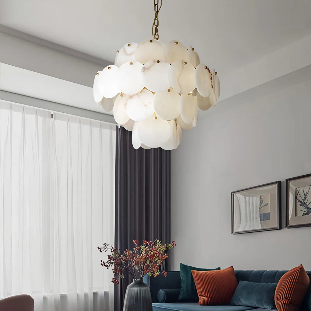 Haown Modern Round Shell Spanish Alabaster Chandelier