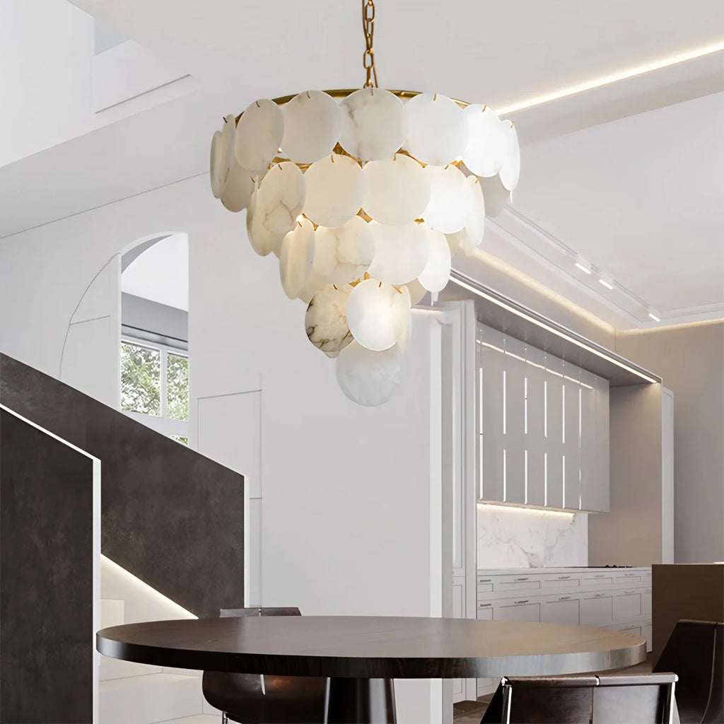 Haown Modern Round Shell Spanish Alabaster Chandelier