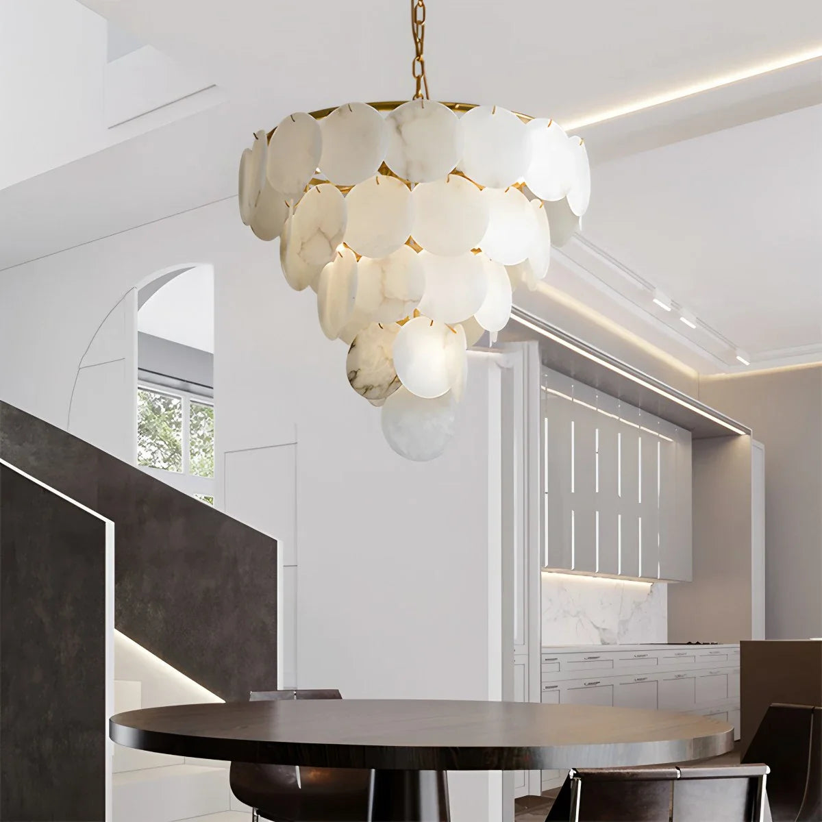 Haown Modern Round Shell Spanish Alabaster Chandelier