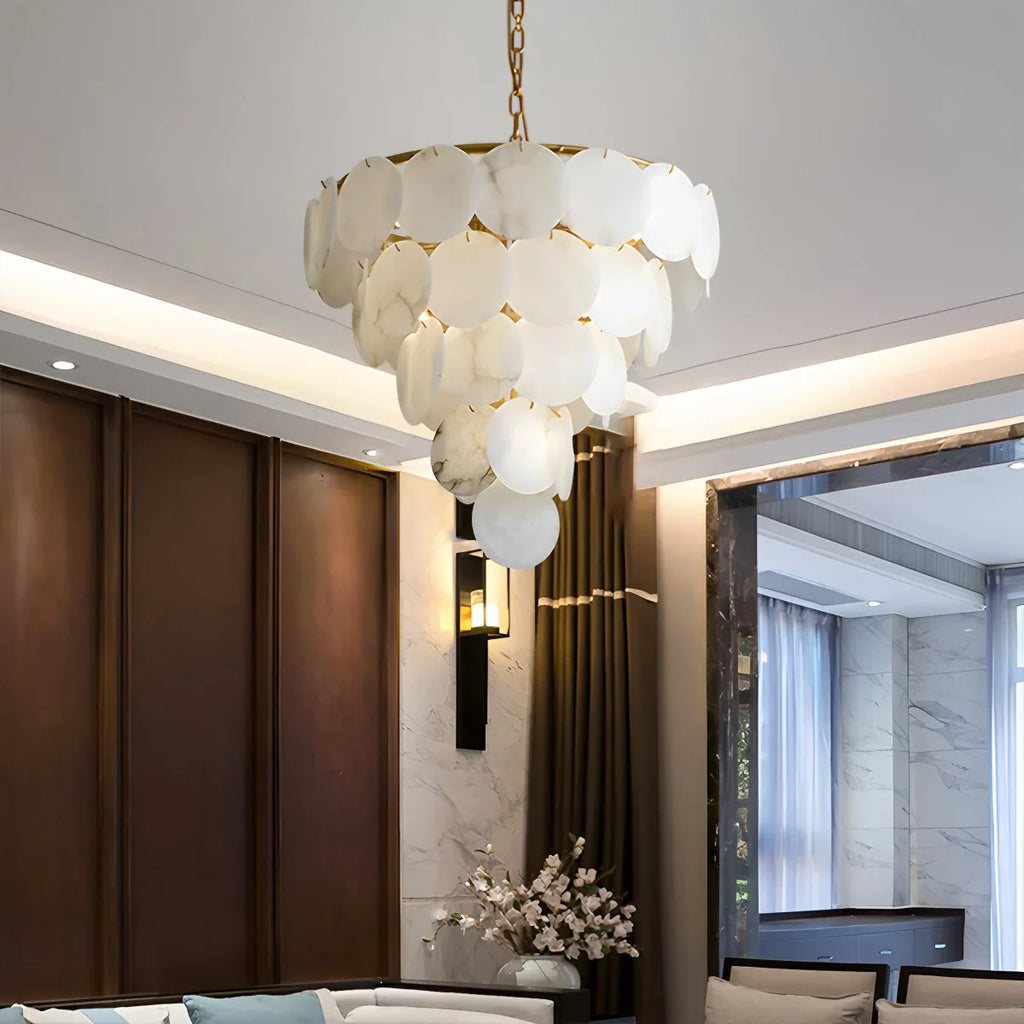Haown Modern Round Shell Spanish Alabaster Chandelier