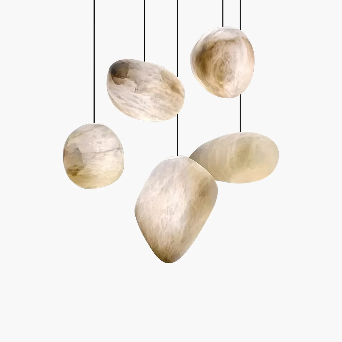 Modern Pebble Shaped Spanish Alabaster Pendant Light
