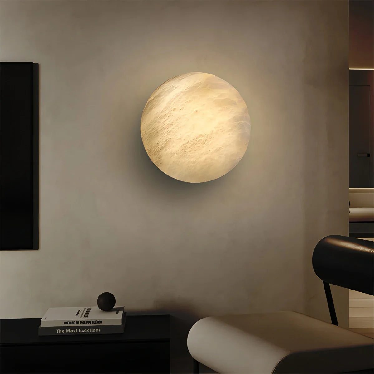 Modern Minimalist Circular Spanish Alabaster Wall Lamp