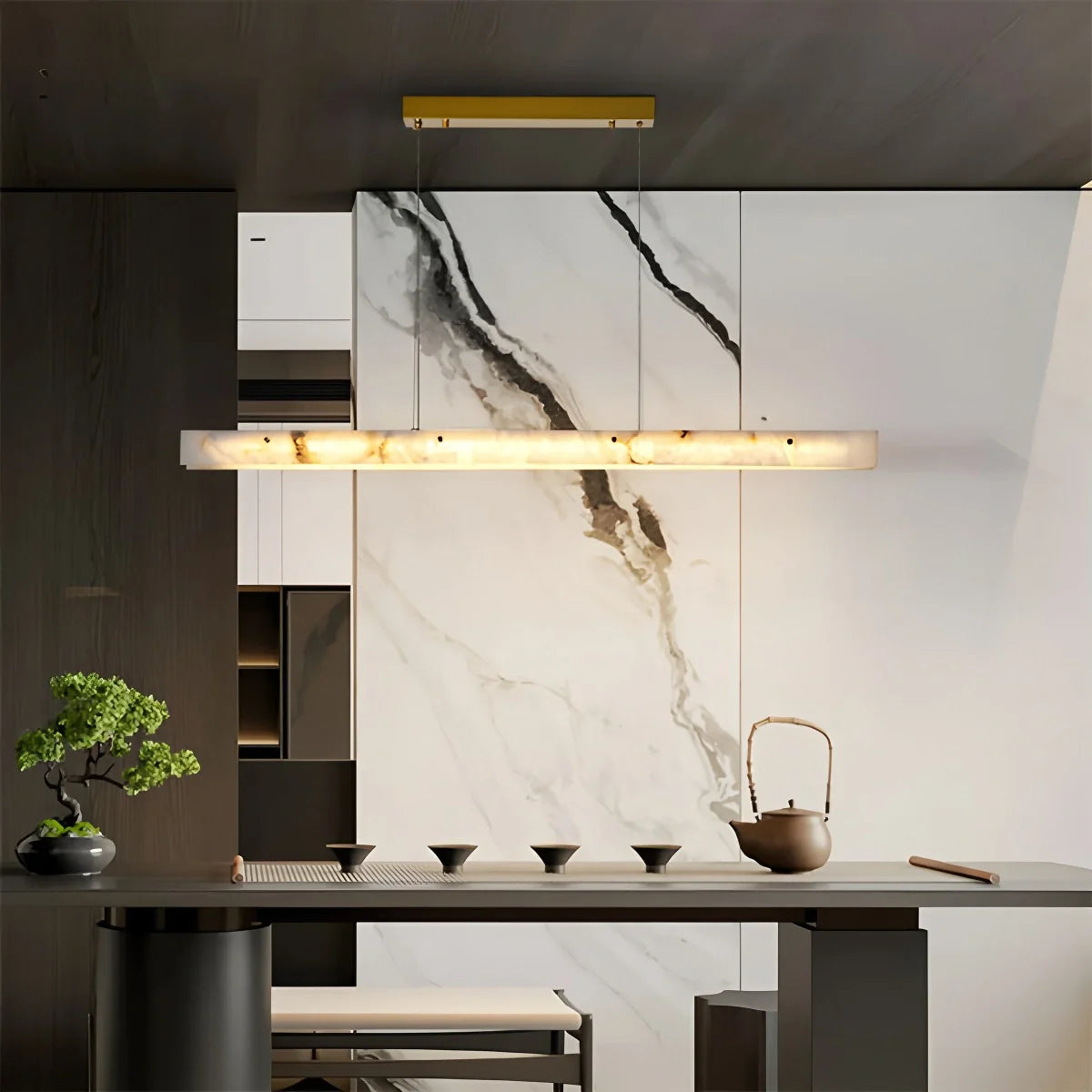 Modern Minimalist Linear Spanish Alabaster Pendant Light