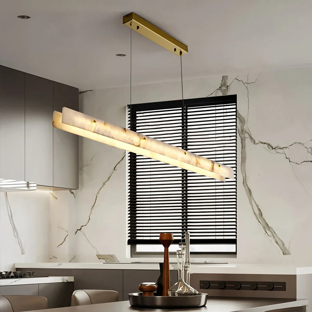 Modern Minimalist Linear Spanish Alabaster Pendant Light