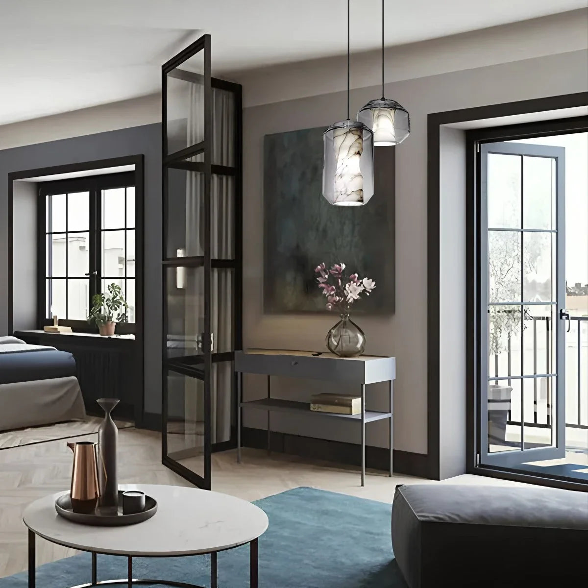 Modern Alabaster Glass Pendent Light for Bedroom