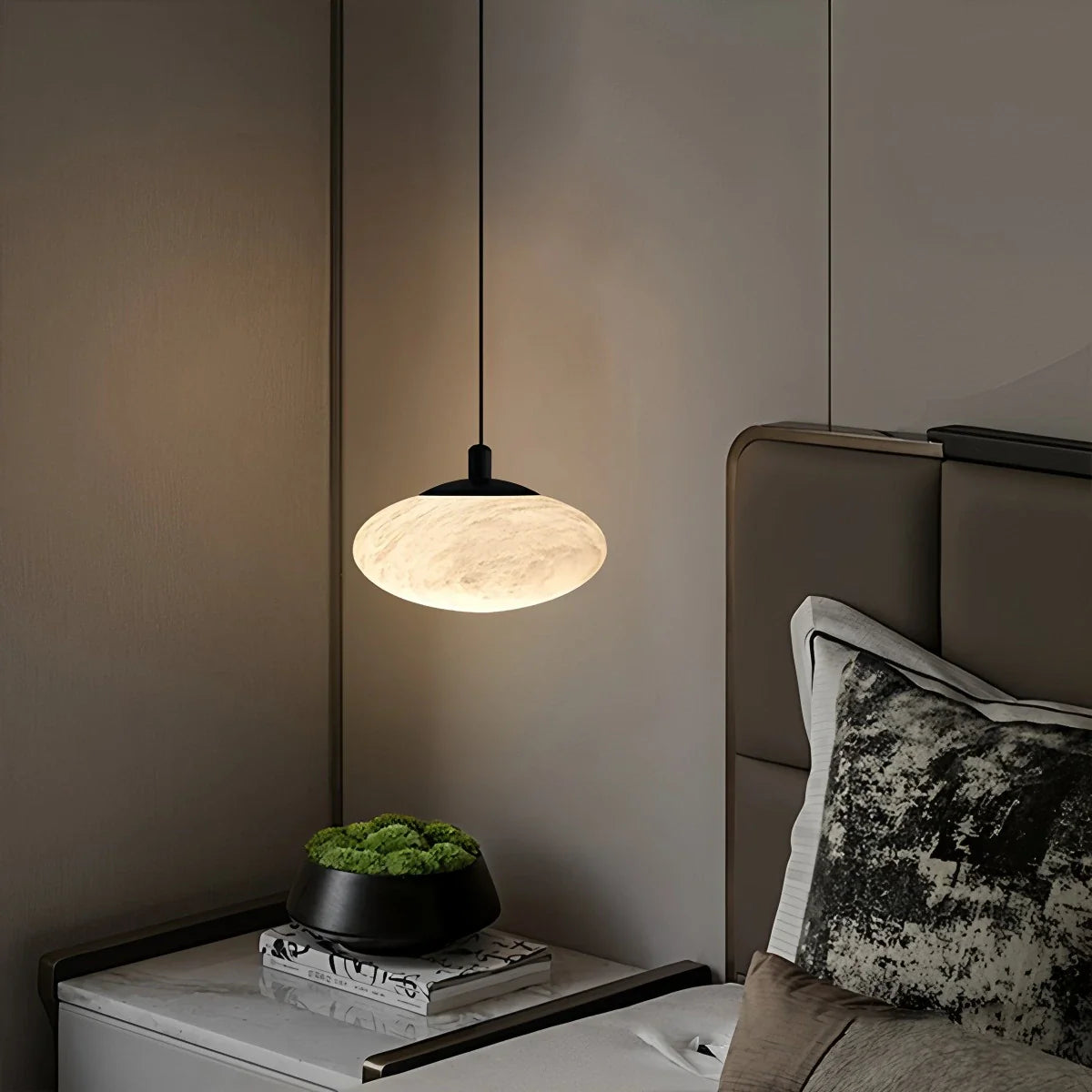 Modern Oval Bedroom Spanish Alabaster Pendant Light