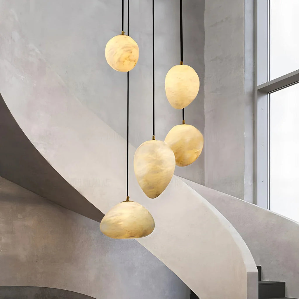 Haown Modern Pebble Shaped Spanish Alabaster Pendant Light