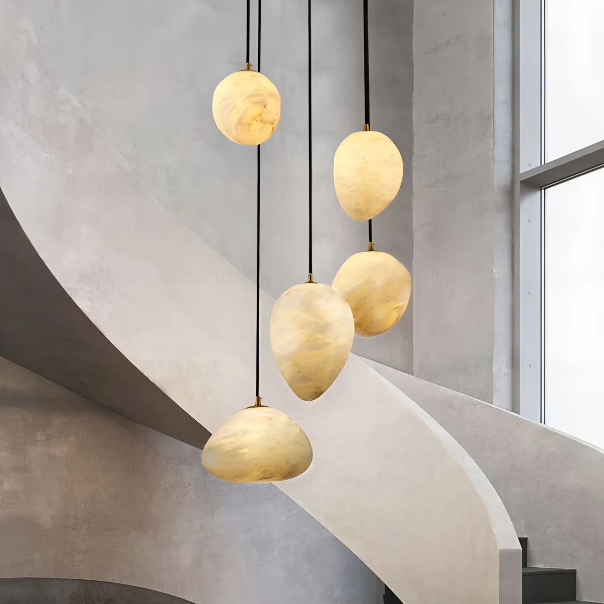 Haown Modern Pebble Shaped Spanish Alabaster Pendant Light