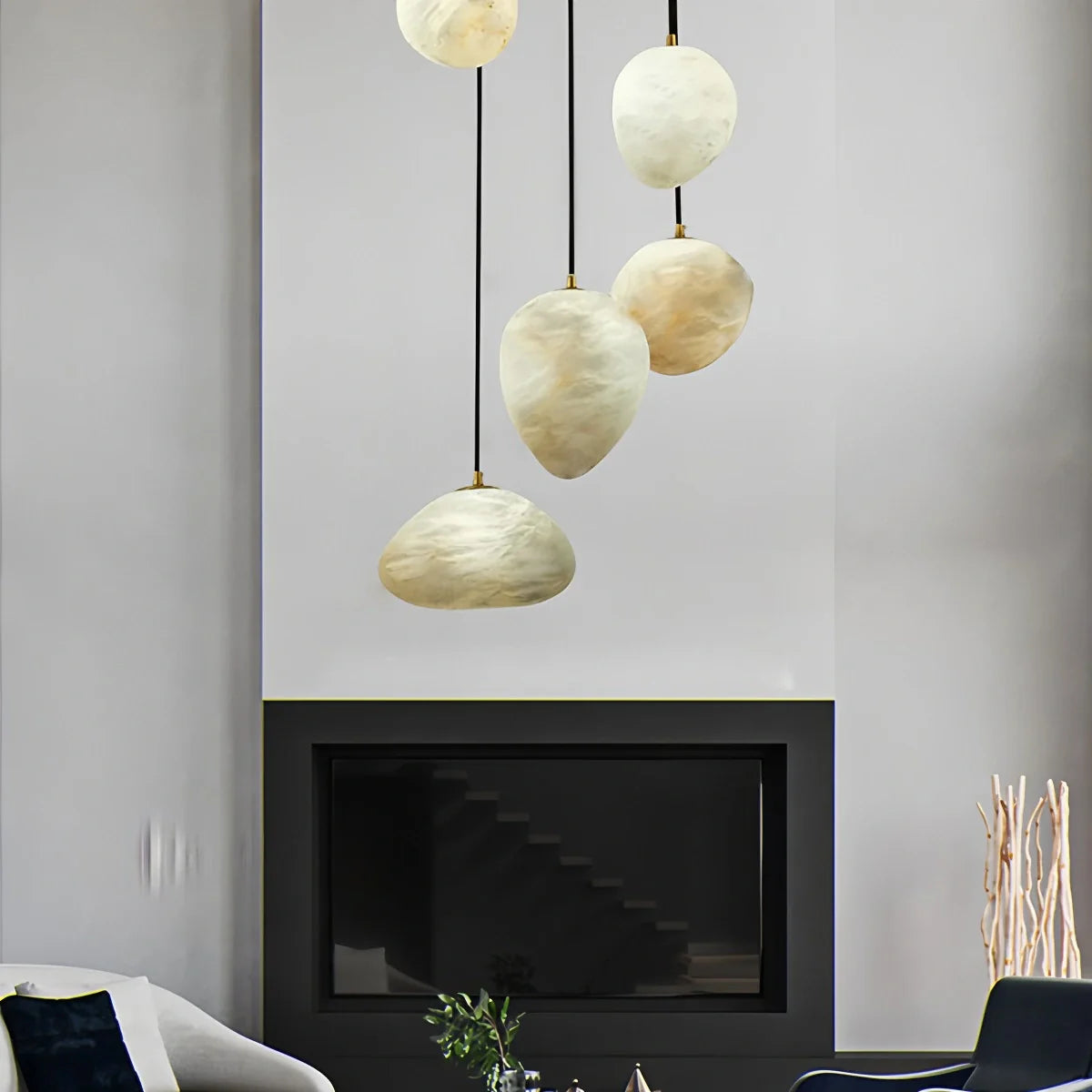 Haown Modern Pebble Shaped Spanish Alabaster Pendant Light