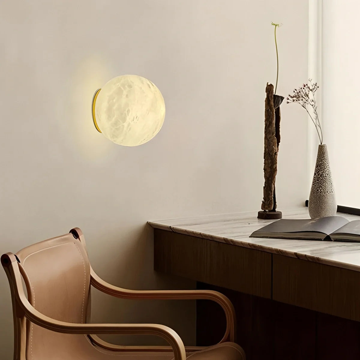 Modern Spherical Spanish Alabaster Wall Sconce